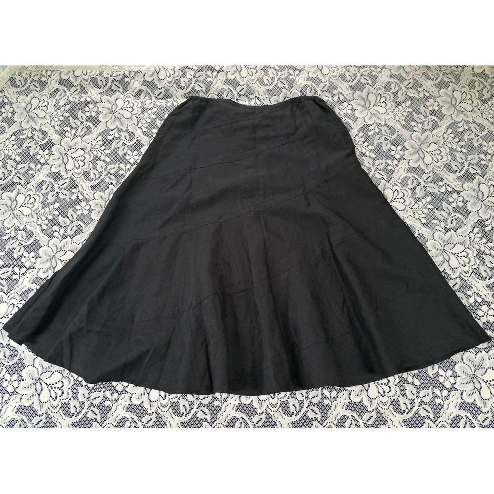 Appraisal Plus Midi Skirt 18 Black Patchwork A-Line Dressy Lined Ramie Rayon NWT